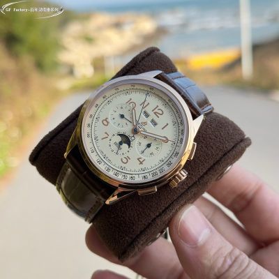 GF Factory Breitling Premier 42mm Calfskin Leather Strap B25 Movement Beige Dial Rose Gold Case Complications Watch